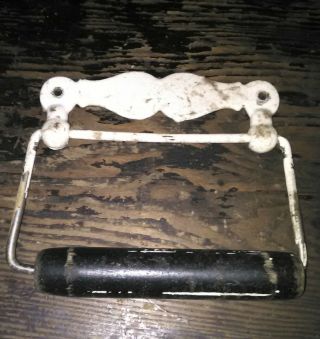 Antique Metal And Wood Toilet Paper Holder