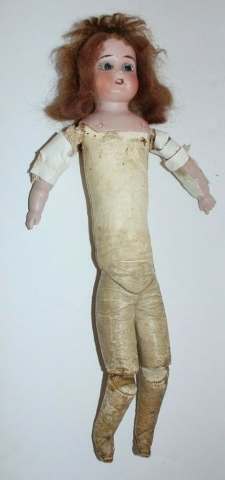 Vintage Bisque Head Doll With Leather Body For Repair Or Replacement Parts