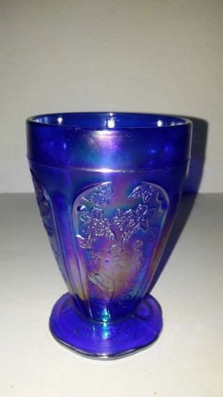Carnival Glass Blue Floral Antique Tumbler