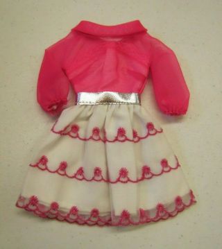 Vtg 1969 Barbie Doll 1868 " Happy Go Pink " Pink & White Collared Dress Clothing