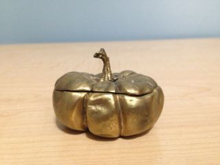 Vtg Pumpkin Metal Box Jewelry Ring Box Gold Tone Brass ? Mini Halloween Fall 2 "