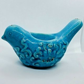 Bird Figurine Votive Tea Light Candle Holder Glazed Ceramic Blue Spring Decor