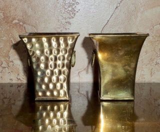 Set Of 2 Mini Metal Brass Vases,  Textured,  Smooth,  Vintage Antique