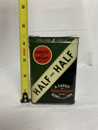 Vintage Antique Tobacco Pipe Cigarette Pocket Metal Tin - Burley And Bright Half