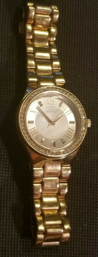 Relic Watch Womens Rose Gold Diamond Bezel Dial Date Wr Designer Wrist Watches