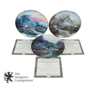 3 Thomas Kincaid Enchanted Cottages Collectors Plates Bradford Exchange Knowle