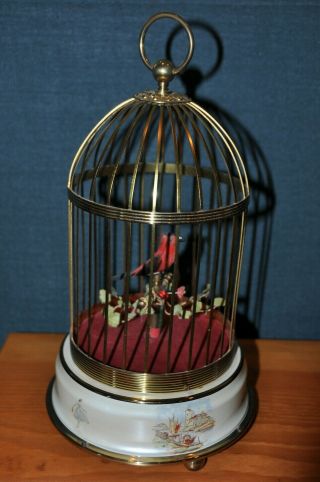 Vintage German Singing Bird Cage Music Box Automaton Germany White Base