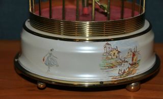Vintage German Singing Bird Cage Music Box Automaton Germany White Base 3