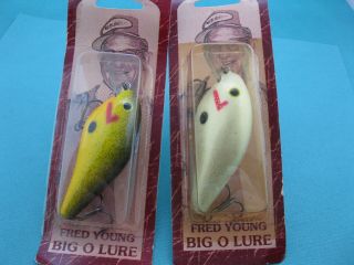 Limited 2 Fred Young Wood Big O Lures - 2 Different Colors - Unfished In Package