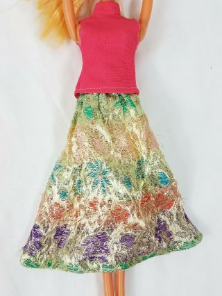 Vintage Barbie Fashion Doll Skirt And Top Pink Gold Flowers Shiny