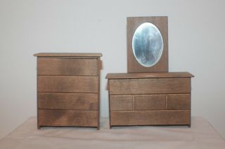 Vintage Dollhouse Miniature Wood Dresser And Chest Of Drawers Furniture