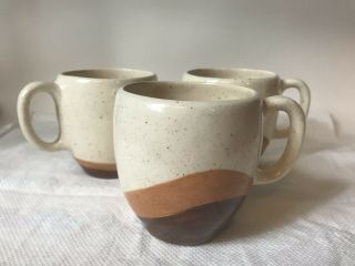 Vintage Mid Century Coffee Mugs.  Brown.  Cream.  Speckled.  Set Of 3.