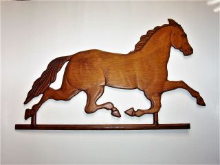 Old Horse Hand Carved Wood Plaque Wall Art Sculpture Statue Figurine Vintage 22 "