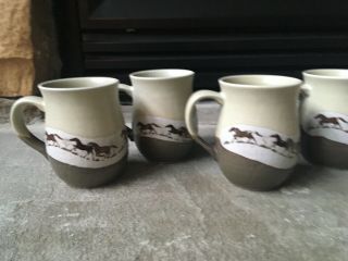Running Wild Horses Set Of 4 Stoneware Coffee Mug Cups Hand Crafted Otagiri