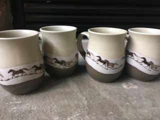 RUNNING WILD HORSES SET OF 4 STONEWARE COFFEE MUG CUPS HAND CRAFTED OTAGIRI 2