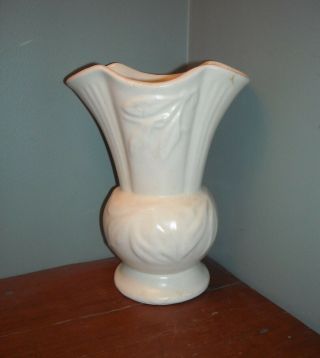 Antique Mccoy Matt White Vase Leaves Usa
