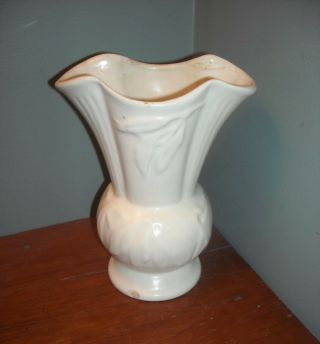 Antique McCoy Matt White Vase Leaves USA 3