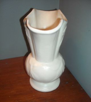 Antique McCoy Matt White Vase Leaves USA 5