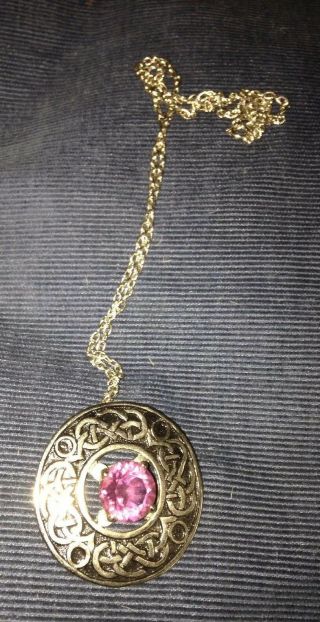 Antique Vintage Jem Signed Celtic Design Brooch/pendant With Amethyst