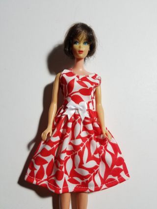 Barbie Size Vintage Handmade Red & White Print Dress - No Doll