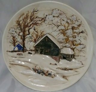 Vintage Winter Scene Byron Molds 1972 Large Decorative Wall Plate