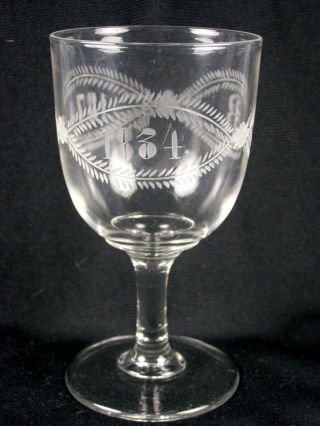 Vintage Cut Glass Wine / Water Goblet 1834 - 1874 Commemorative ?