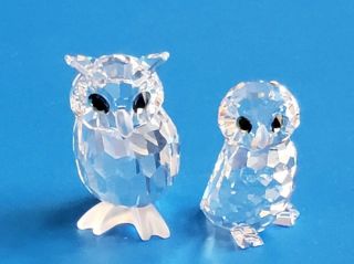 2 Signed Swarovski Crystal Owls Mommy & Baby Owlet Figurines