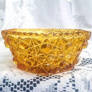 Antique L E Smith EAPG Yellow Gold Amber Daisy & Button Hexagon Bowl Circa 1890s 3