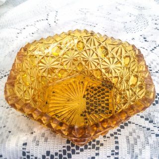 Antique L E Smith EAPG Yellow Gold Amber Daisy & Button Hexagon Bowl Circa 1890s 4