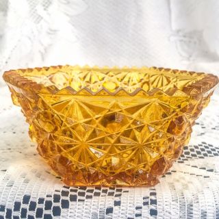 Antique L E Smith EAPG Yellow Gold Amber Daisy & Button Hexagon Bowl Circa 1890s 5