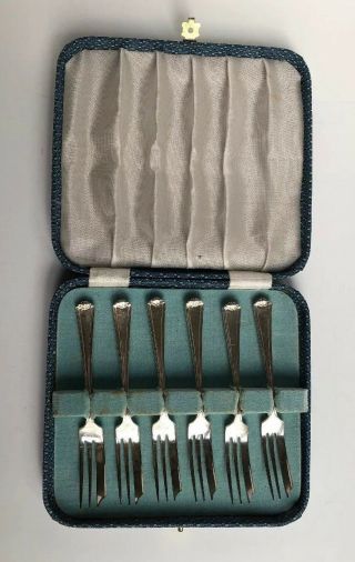 6 Vintage James Dixon And Sons Silver Plated Pastry Forks W/ Case