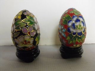 Cloisonne Egg Ornaments With Stands Pair