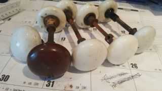 Antique Vintage Door Knobs White And Brown 9 Knobs 4 Bars