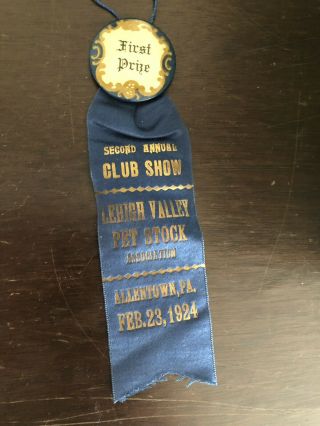 Vintage Antique Lehigh Valley Pet Stock Association Allentown Pa 1924 Ribbon