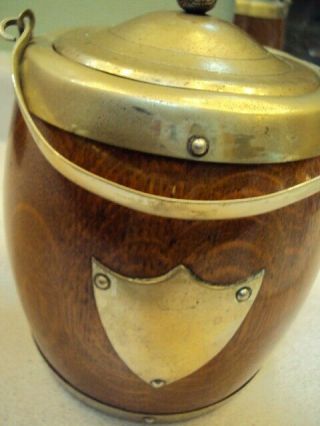 Antique/vintage English Oak Biscuit Barrel Crock Tea Time Epns Plate