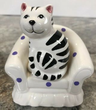 Adorable Striped Cat Kitty Sitting On An Arn Chair Salt And Pepper Shakers