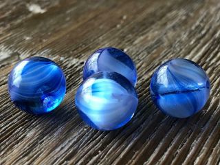 Vintage German Glass Beads 13mm Blue & White Swirls Porphyr Nos Jewelry Supply