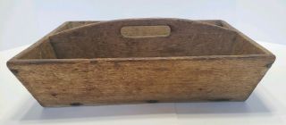 ANTIQUE WOODEN KNIFE TRAY PRIMITIVE DECORATED BOX SILVERWARE HOLDER SOLID WOOD 2