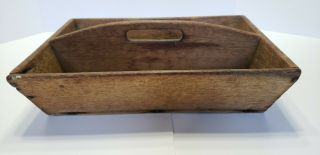 ANTIQUE WOODEN KNIFE TRAY PRIMITIVE DECORATED BOX SILVERWARE HOLDER SOLID WOOD 4
