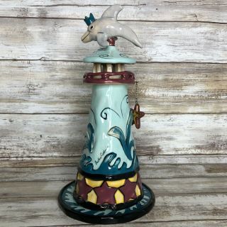 Blue Sky Clayworks The Dancing Dolphin Lighthouse Tealight Candle Votive Holder 4