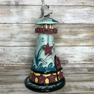 Blue Sky Clayworks The Dancing Dolphin Lighthouse Tealight Candle Votive Holder 5