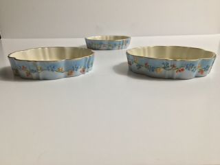 Antique Nippon Hand Painted Flowers Set Of Three Butter Pat/trinket Dishes