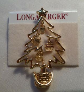 Vtg Longaberger Christmas Tree Baskets Brooch/pin Gold Tone