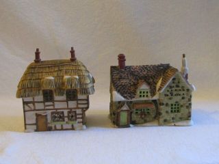 2 Vintage 1985 Dept 56 Dickens Village Stone & Thatched Cottage 6518 - 8 2
