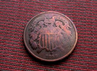 1866 - Two Cent Piece - Antique - Vintage - U - Grade