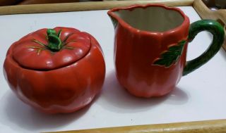 Vintage Tomato Cream And Sugar Set Made In Occupied Japan Kitchen Decor Unique