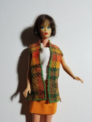 Barbie Size Vintage Clone & Handmade 3 Piece Skirt,  Top & Plaid Vest - No Doll
