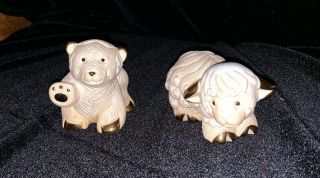 Rinconada De Rosa Bear And Sheep Figurines W/ 24k Gold Accents