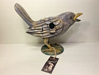 Christopher Blake Folk Art Sculpted Bird Hinged Birdhouse Minnesota Usa