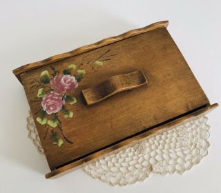 Vintage Shabby Cottage Chic Wooden Keepsake Box Letters Cards Hankies Tole Roses